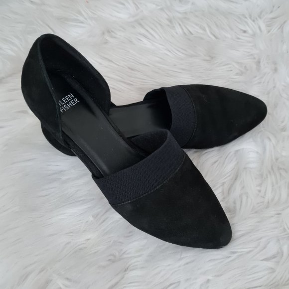 Eileen Fisher Black Suede Pointed Toe Flats sz 9